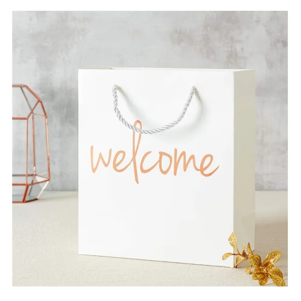 Elegant White and Gold Welcome Gift Bags 13 Pk
